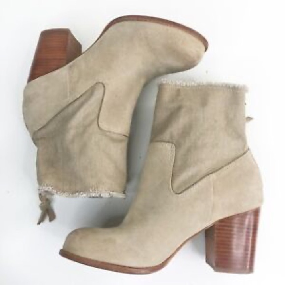 Splendid Leon Dress Bootie Block Heel grey-ish Suede Denim Zip Frayed Edge sz 7